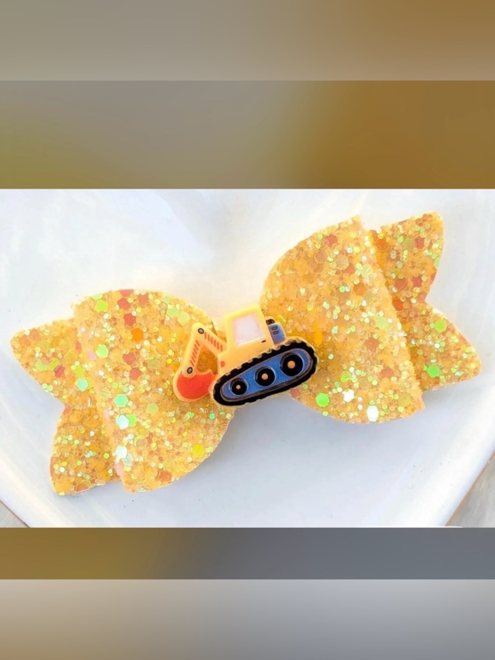 YELLOW EXCAVATOR DIGGER Glitter Bow